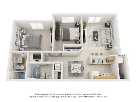 A floor plan of a small apartment with a kitchen, living room, and bathroom.